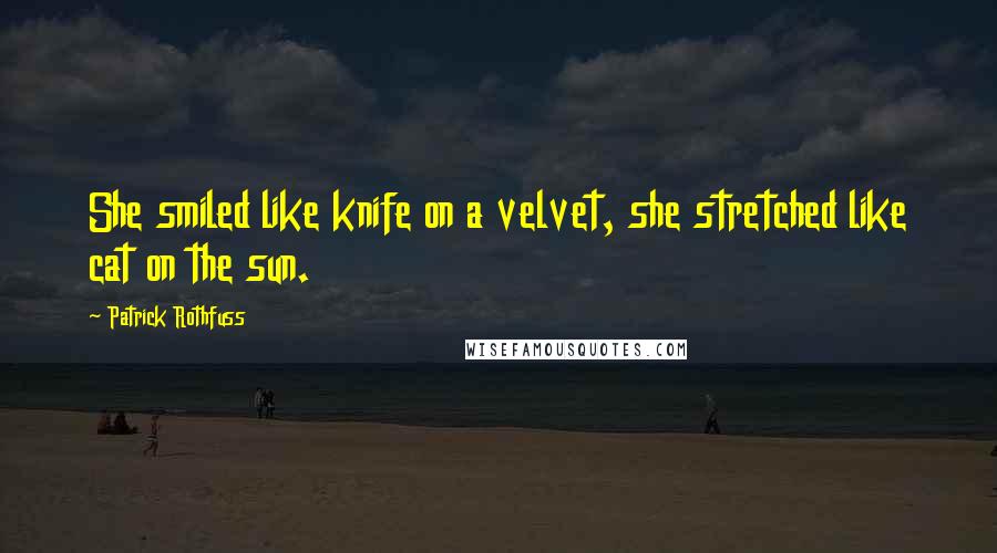 Patrick Rothfuss Quotes: She smiled like knife on a velvet, she stretched like cat on the sun.