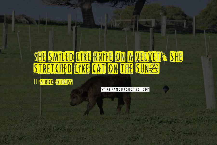 Patrick Rothfuss Quotes: She smiled like knife on a velvet, she stretched like cat on the sun.