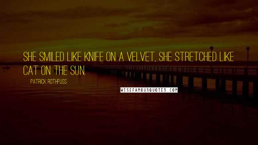 Patrick Rothfuss Quotes: She smiled like knife on a velvet, she stretched like cat on the sun.