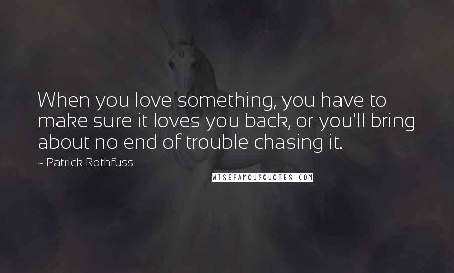 Patrick Rothfuss Quotes: When you love something, you have to make sure it loves you back, or you'll bring about no end of trouble chasing it.