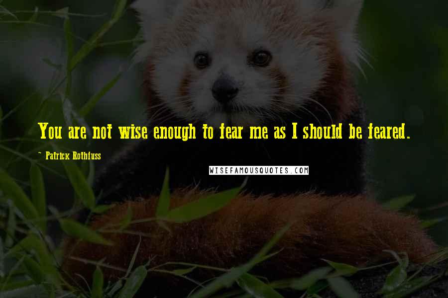 Patrick Rothfuss Quotes: You are not wise enough to fear me as I should be feared.