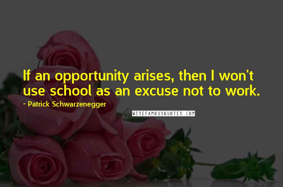 Patrick Schwarzenegger Quotes: If an opportunity arises, then I won't use school as an excuse not to work.