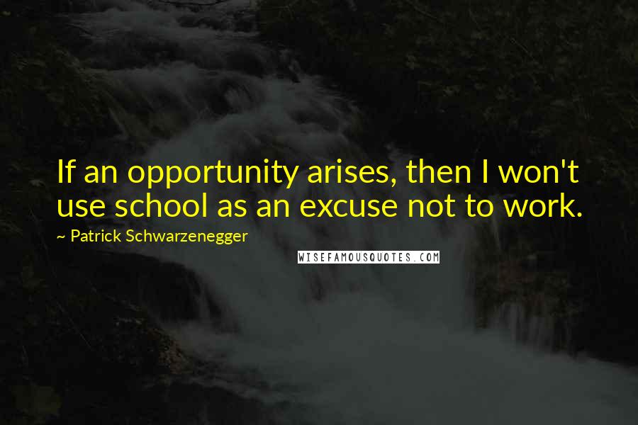 Patrick Schwarzenegger Quotes: If an opportunity arises, then I won't use school as an excuse not to work.