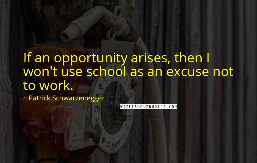 Patrick Schwarzenegger Quotes: If an opportunity arises, then I won't use school as an excuse not to work.