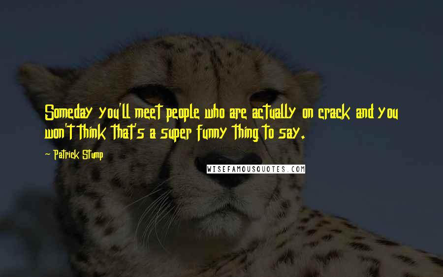 Patrick Stump Quotes: Someday you'll meet people who are actually on crack and you won't think that's a super funny thing to say.
