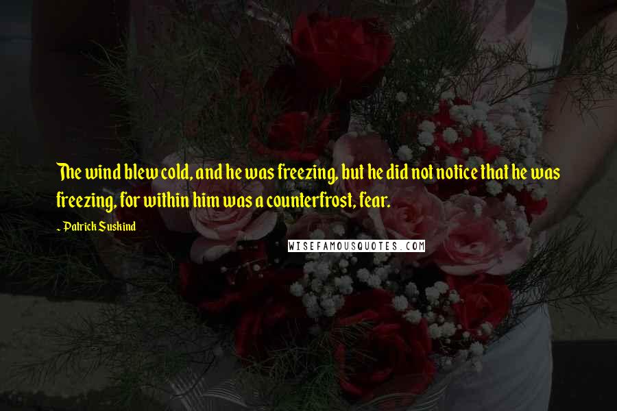 Patrick Suskind Quotes: The wind blew cold, and he was freezing, but he did not notice that he was freezing, for within him was a counterfrost, fear.