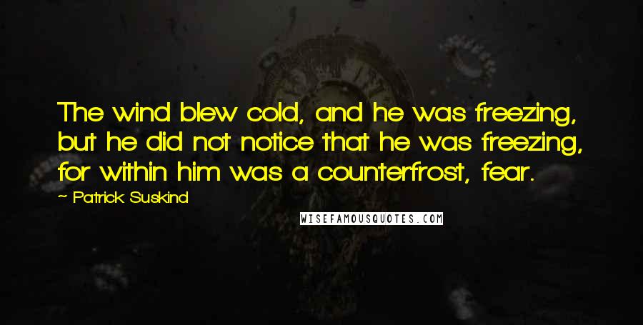 Patrick Suskind Quotes: The wind blew cold, and he was freezing, but he did not notice that he was freezing, for within him was a counterfrost, fear.