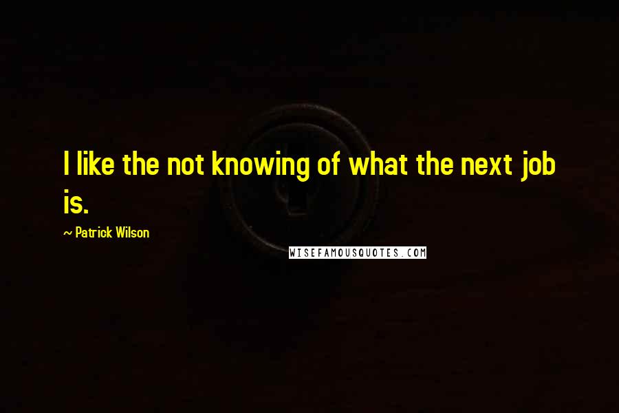 Patrick Wilson Quotes: I like the not knowing of what the next job is.