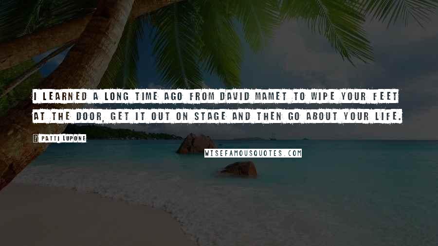 Patti LuPone Quotes: I learned a long time ago from David Mamet to wipe your feet at the door, get it out on stage and then go about your life.