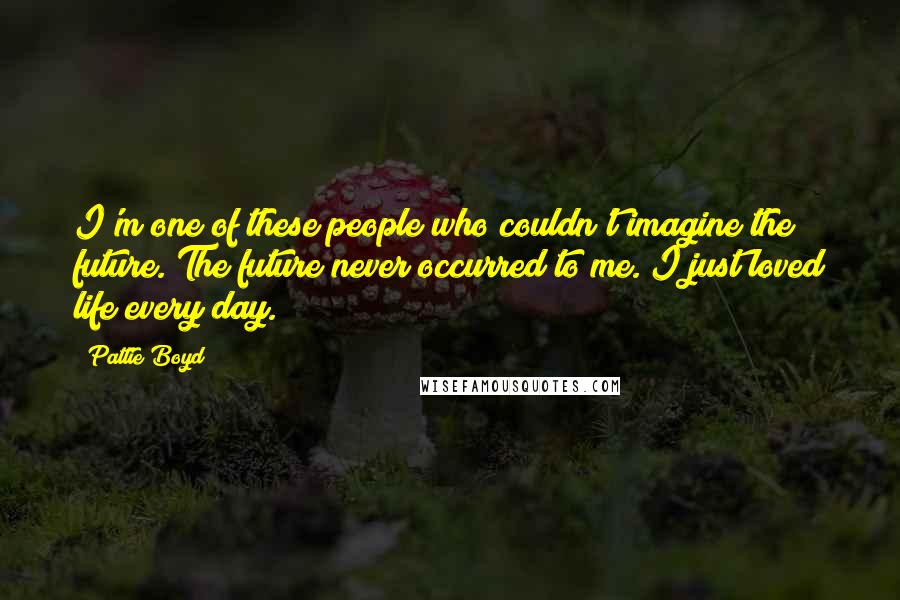 Pattie Boyd Quotes: I'm one of these people who couldn't imagine the future. The future never occurred to me. I just loved life every day.