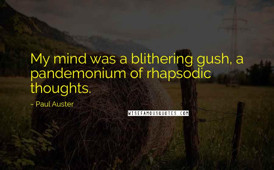 Paul Auster Quotes: My mind was a blithering gush, a pandemonium of rhapsodic thoughts.