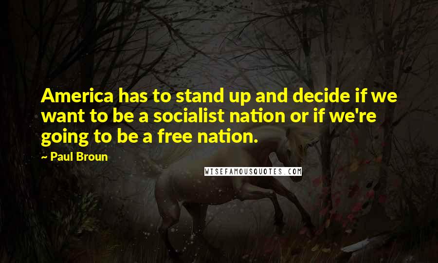 Paul Broun Quotes: America has to stand up and decide if we want to be a socialist nation or if we're going to be a free nation.