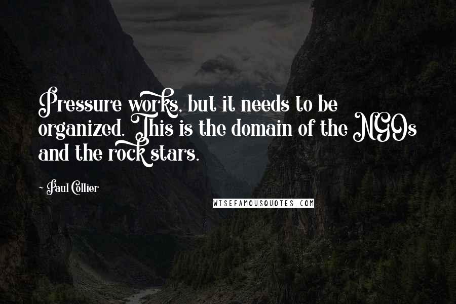 Paul Collier Quotes: Pressure works, but it needs to be organized. This is the domain of the NGOs and the rock stars.