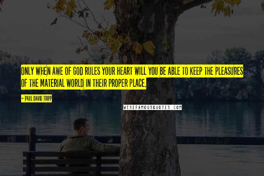 Paul David Tripp Quotes: Only when awe of God rules your heart will you be able to keep the pleasures of the material world in their proper place.