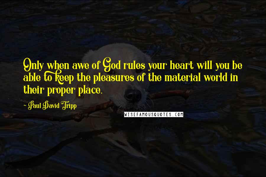 Paul David Tripp Quotes: Only when awe of God rules your heart will you be able to keep the pleasures of the material world in their proper place.