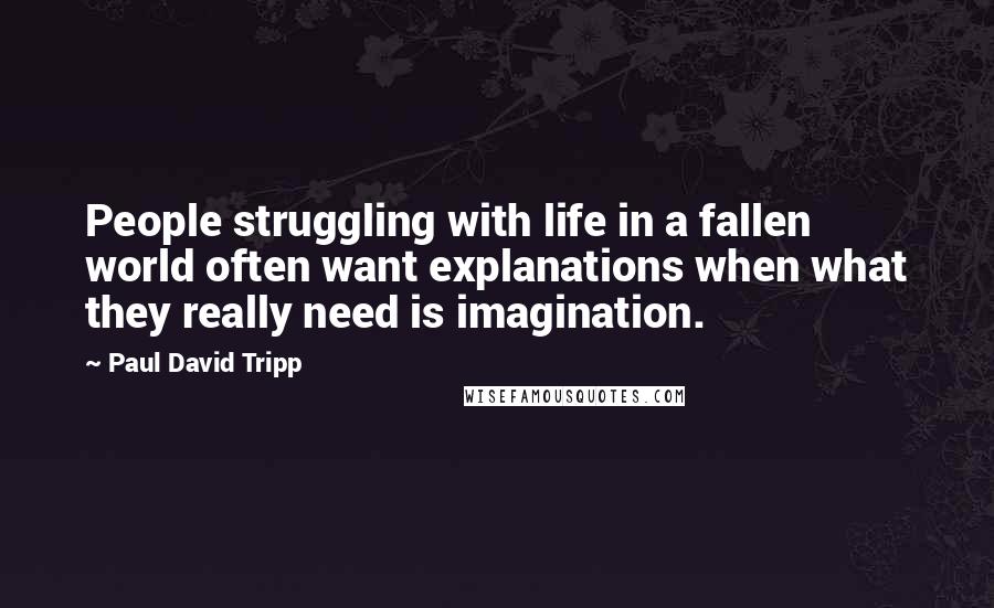 Paul David Tripp Quotes: People struggling with life in a fallen world often want explanations when what they really need is imagination.