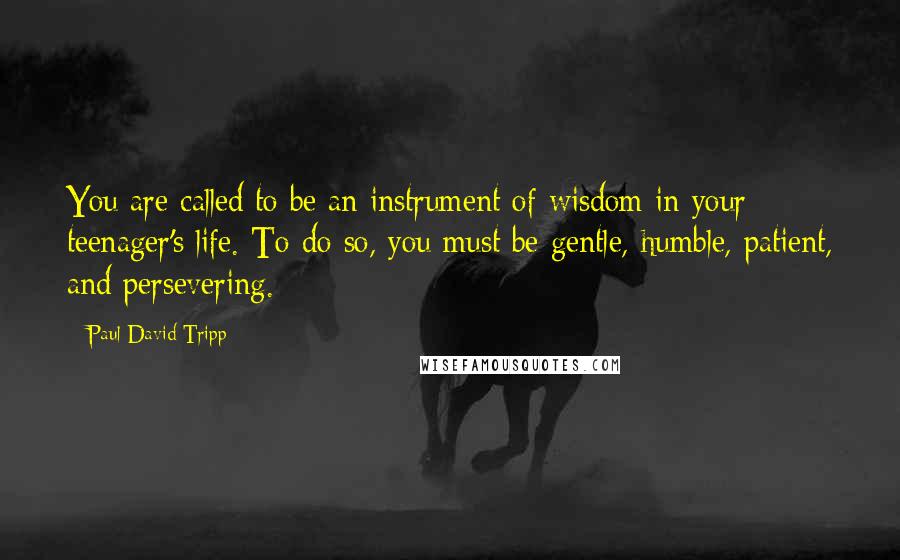 Paul David Tripp Quotes: You are called to be an instrument of wisdom in your teenager's life. To do so, you must be gentle, humble, patient, and persevering.