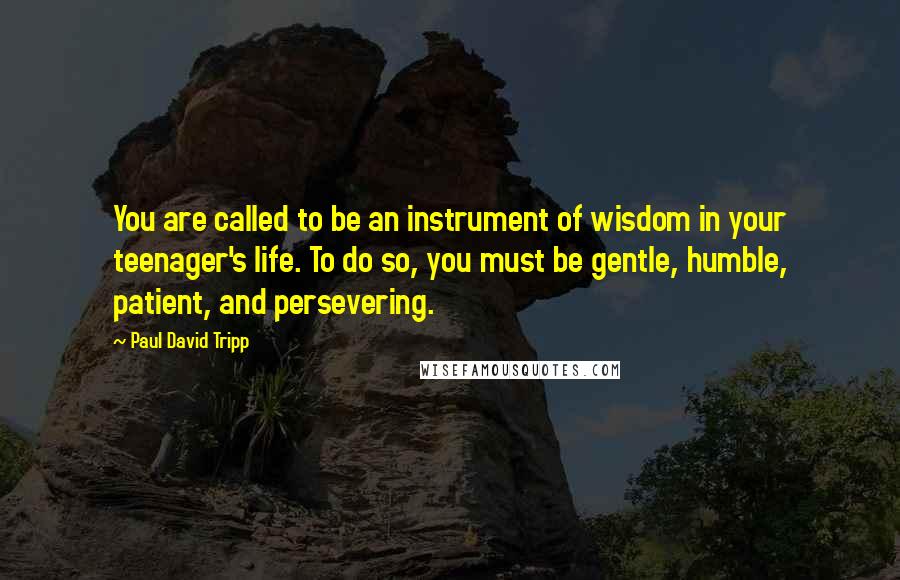 Paul David Tripp Quotes: You are called to be an instrument of wisdom in your teenager's life. To do so, you must be gentle, humble, patient, and persevering.