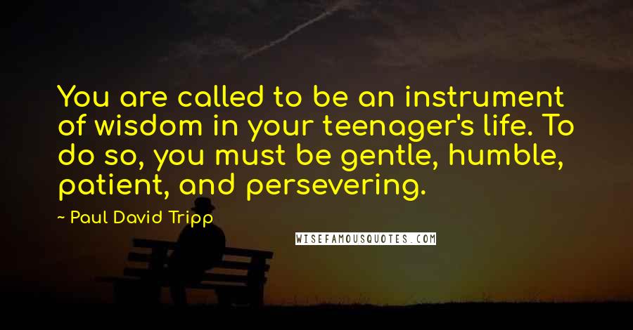 Paul David Tripp Quotes: You are called to be an instrument of wisdom in your teenager's life. To do so, you must be gentle, humble, patient, and persevering.