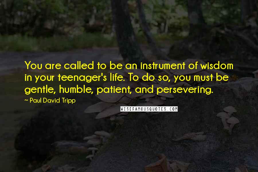 Paul David Tripp Quotes: You are called to be an instrument of wisdom in your teenager's life. To do so, you must be gentle, humble, patient, and persevering.