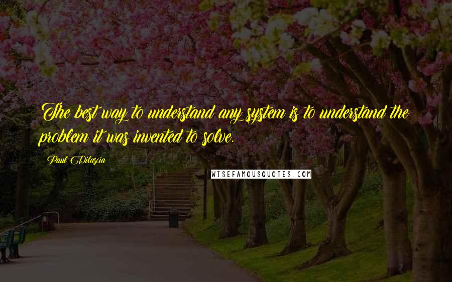 Paul Dilascia Quotes: The best way to understand any system is to understand the problem it was invented to solve.