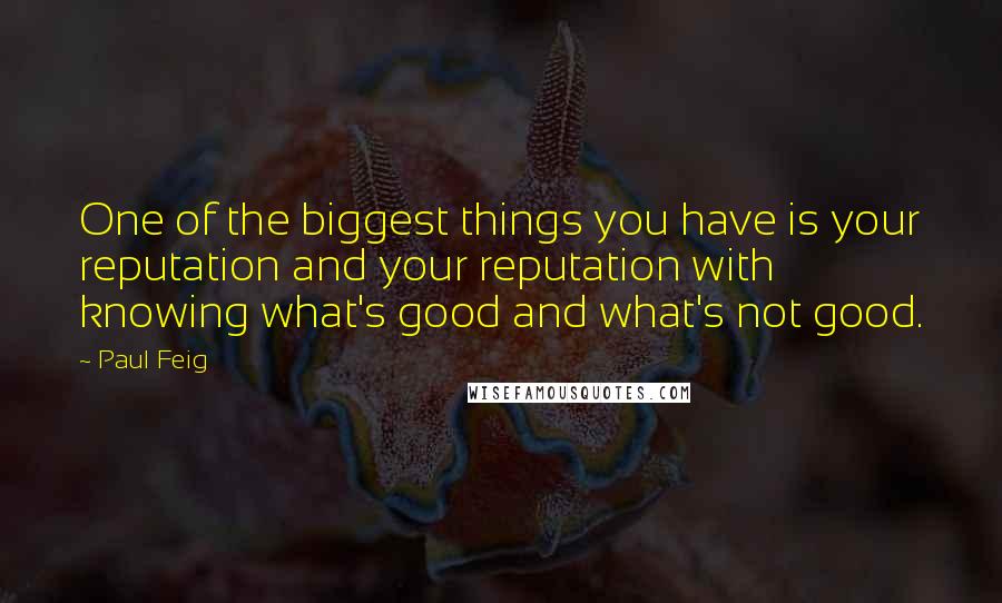 Paul Feig Quotes: One of the biggest things you have is your reputation and your reputation with knowing what's good and what's not good.