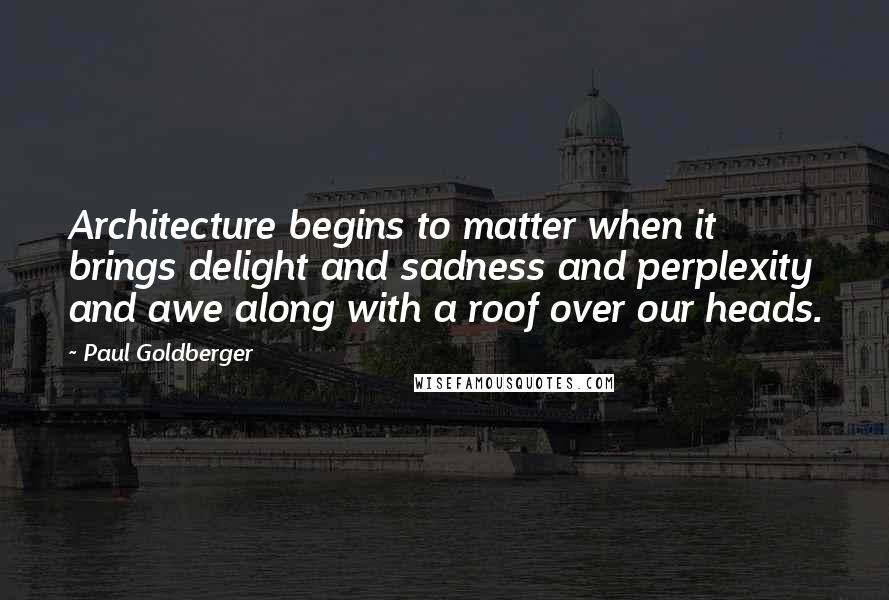 Paul Goldberger Quotes: Architecture begins to matter when it brings delight and sadness and perplexity and awe along with a roof over our heads.