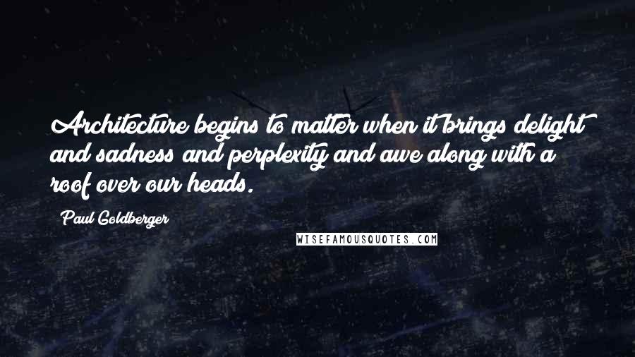 Paul Goldberger Quotes: Architecture begins to matter when it brings delight and sadness and perplexity and awe along with a roof over our heads.