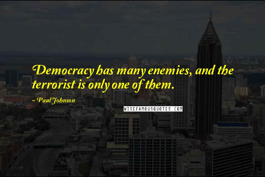 Paul Johnson Quotes: Democracy has many enemies, and the terrorist is only one of them.