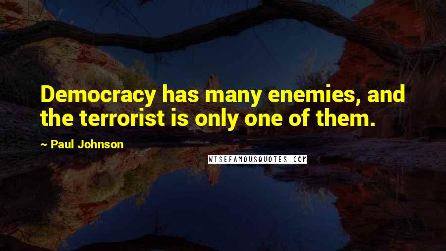 Paul Johnson Quotes: Democracy has many enemies, and the terrorist is only one of them.