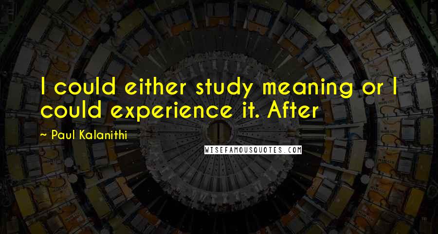 Paul Kalanithi Quotes: I could either study meaning or I could experience it. After