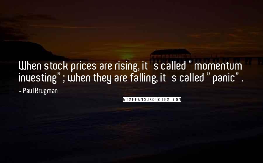 Paul Krugman Quotes: When stock prices are rising, it's called "momentum investing"; when they are falling, it's called "panic".