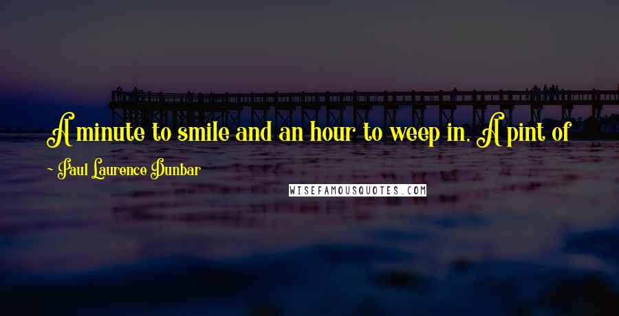 Paul Laurence Dunbar Quotes: A minute to smile and an hour to weep in, A pint of joy to a peck of trouble, And never a laugh but the moans come double; And that is life!