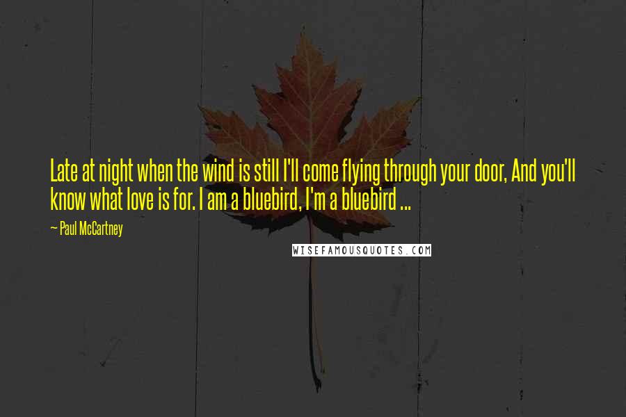 Paul McCartney Quotes: Late at night when the wind is still I'll come flying through your door, And you'll know what love is for. I am a bluebird, I'm a bluebird ...