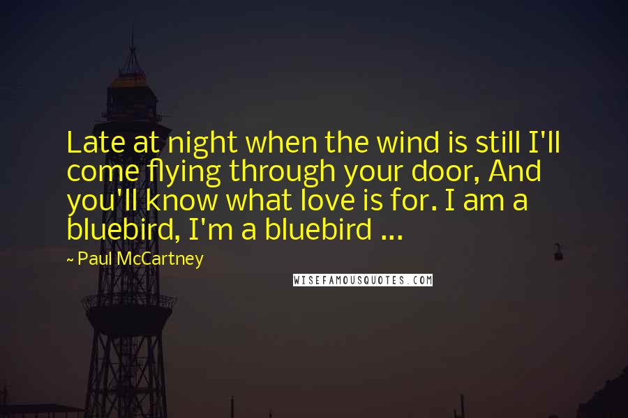 Paul McCartney Quotes: Late at night when the wind is still I'll come flying through your door, And you'll know what love is for. I am a bluebird, I'm a bluebird ...