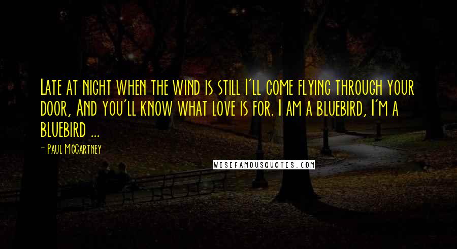Paul McCartney Quotes: Late at night when the wind is still I'll come flying through your door, And you'll know what love is for. I am a bluebird, I'm a bluebird ...