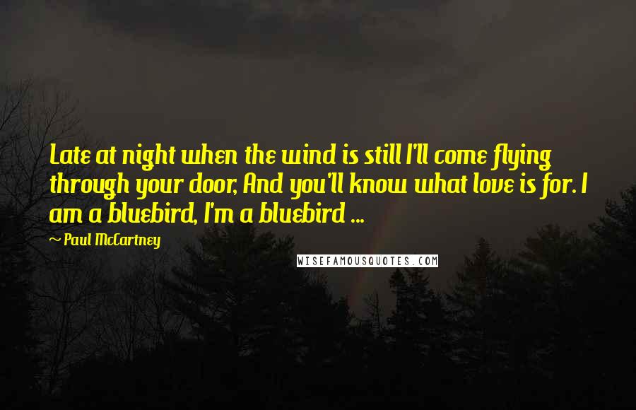 Paul McCartney Quotes: Late at night when the wind is still I'll come flying through your door, And you'll know what love is for. I am a bluebird, I'm a bluebird ...