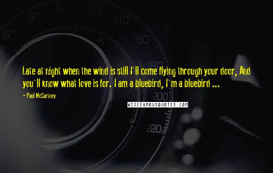 Paul McCartney Quotes: Late at night when the wind is still I'll come flying through your door, And you'll know what love is for. I am a bluebird, I'm a bluebird ...