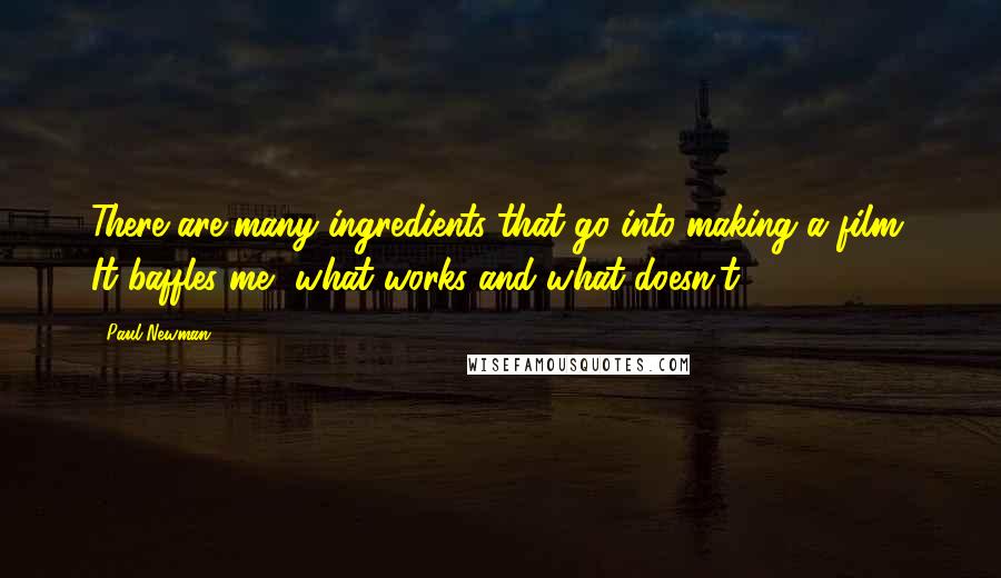 Paul Newman Quotes: There are many ingredients that go into making a film. It baffles me, what works and what doesn't.