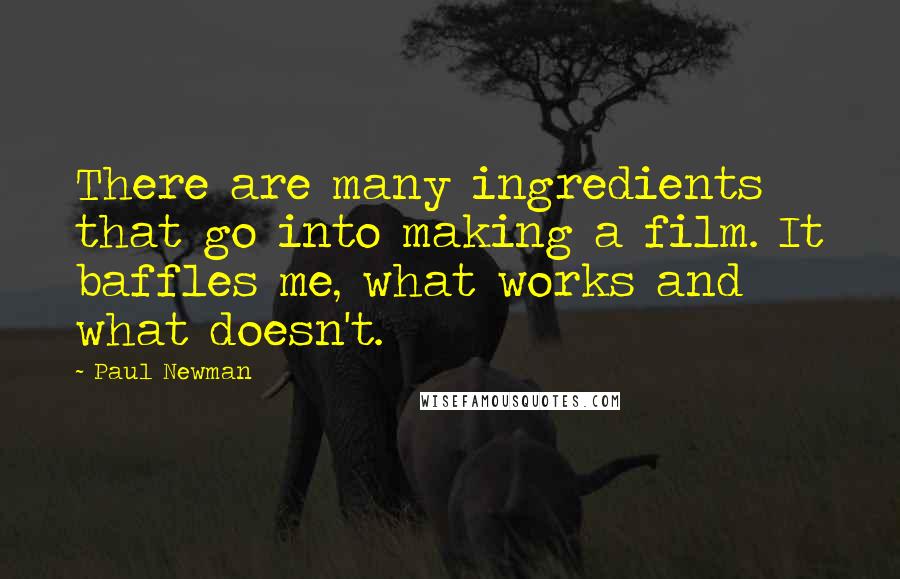 Paul Newman Quotes: There are many ingredients that go into making a film. It baffles me, what works and what doesn't.