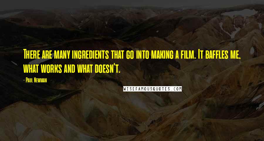 Paul Newman Quotes: There are many ingredients that go into making a film. It baffles me, what works and what doesn't.