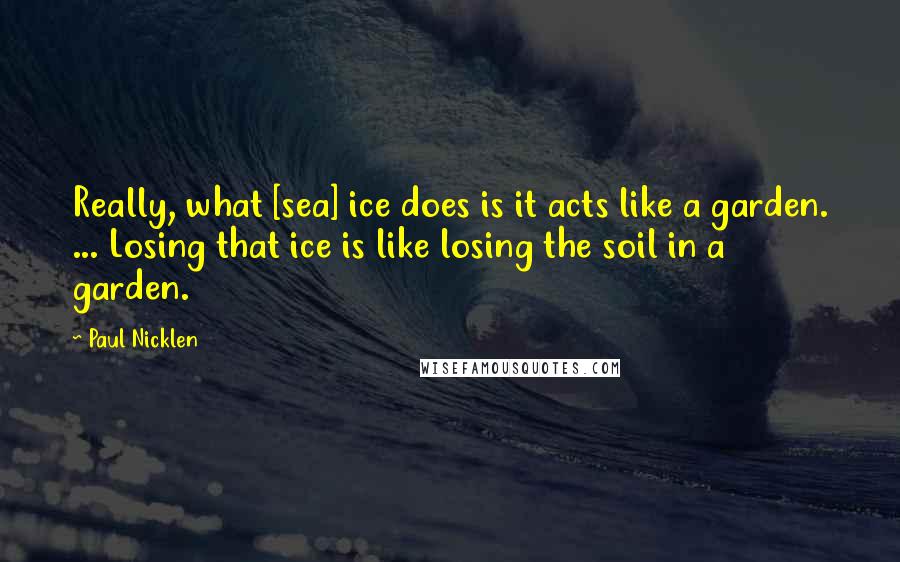 Paul Nicklen Quotes: Really, what [sea] ice does is it acts like a garden. ... Losing that ice is like losing the soil in a garden.