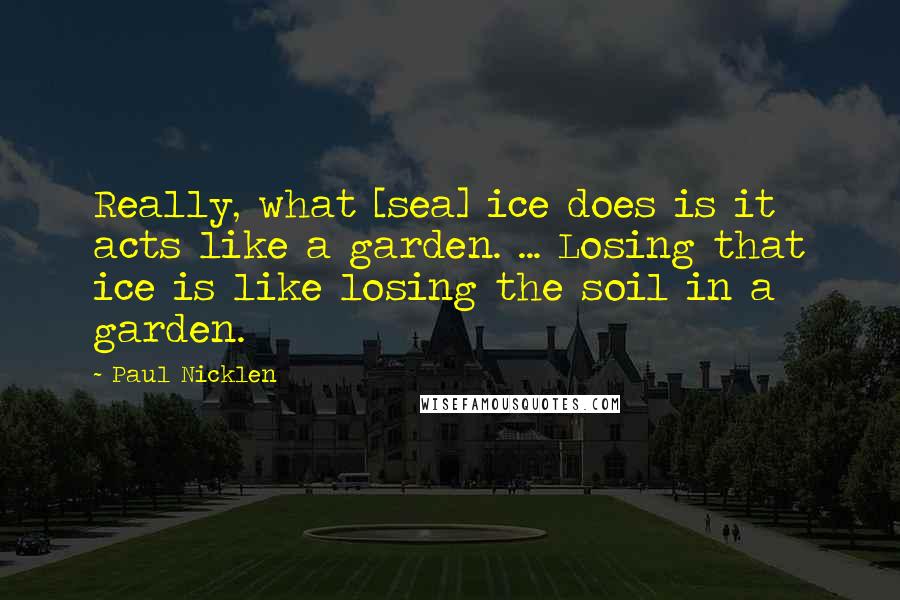 Paul Nicklen Quotes: Really, what [sea] ice does is it acts like a garden. ... Losing that ice is like losing the soil in a garden.