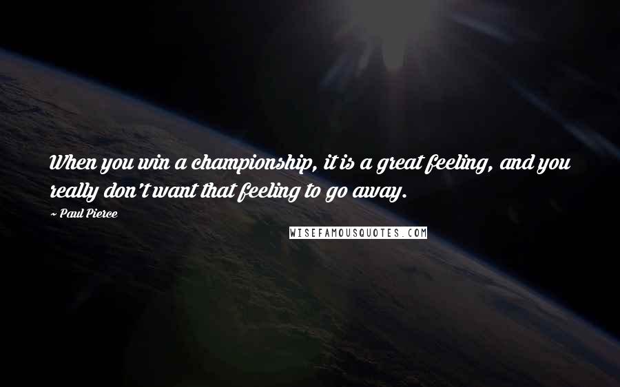Paul Pierce Quotes: When you win a championship, it is a great feeling, and you really don't want that feeling to go away.