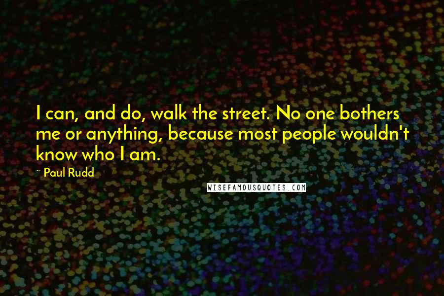 Paul Rudd Quotes: I can, and do, walk the street. No one bothers me or anything, because most people wouldn't know who I am.