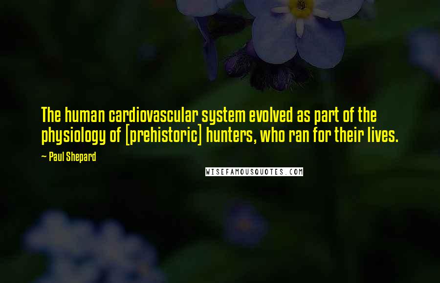 Paul Shepard Quotes: The human cardiovascular system evolved as part of the physiology of [prehistoric] hunters, who ran for their lives.