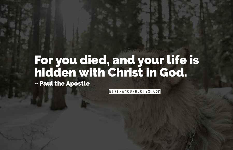 Paul The Apostle Quotes: For you died, and your life is hidden with Christ in God.