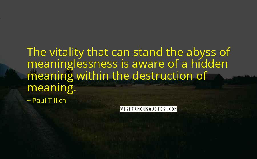 Paul Tillich Quotes: The vitality that can stand the abyss of meaninglessness is aware of a hidden meaning within the destruction of meaning.