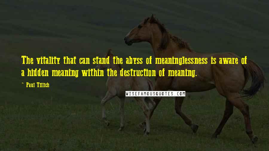 Paul Tillich Quotes: The vitality that can stand the abyss of meaninglessness is aware of a hidden meaning within the destruction of meaning.