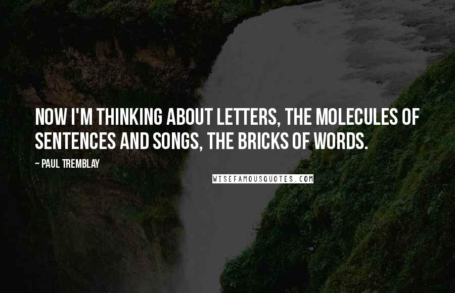 Paul Tremblay Quotes: Now I'm thinking about letters, the molecules of sentences and songs, the bricks of words.